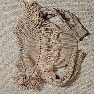 Blue B fringe crop sweater womens small brown